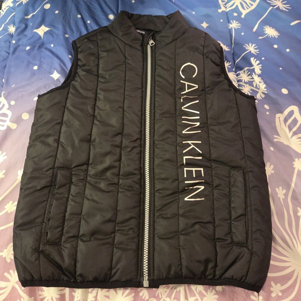 Calvin Klein Jeans Girls 6 Black Puffer Vest Channel Quilt Logo Zip Athleisure